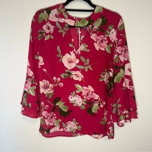 New York & Company Floral Pink Blouse Size L